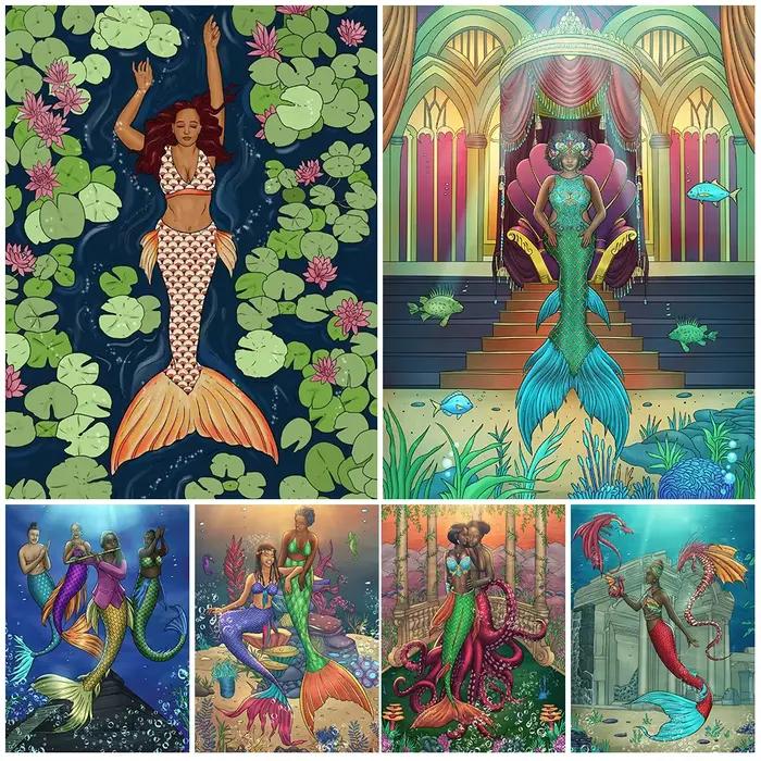 Affiche murale de sirène de fille noire