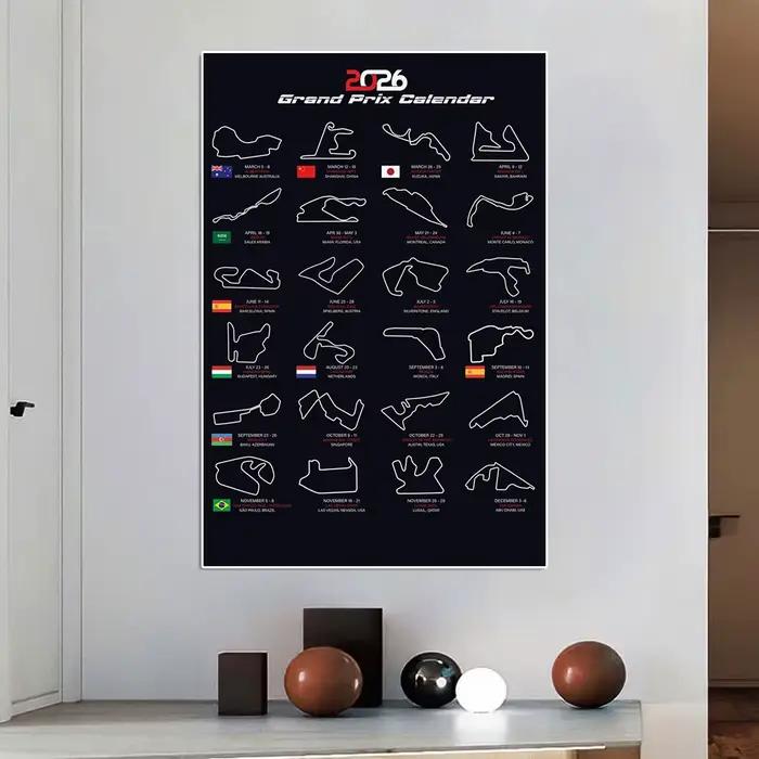 Affiche et impression du calendrier des Grand Prix de Formule 1 de la saison 2026
