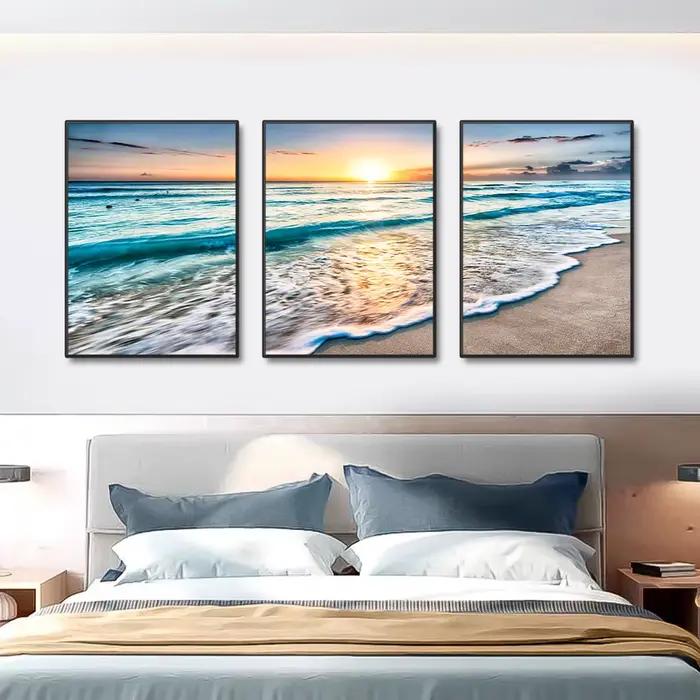 Toile de peinture moderne ondulée plage coucher de soleil