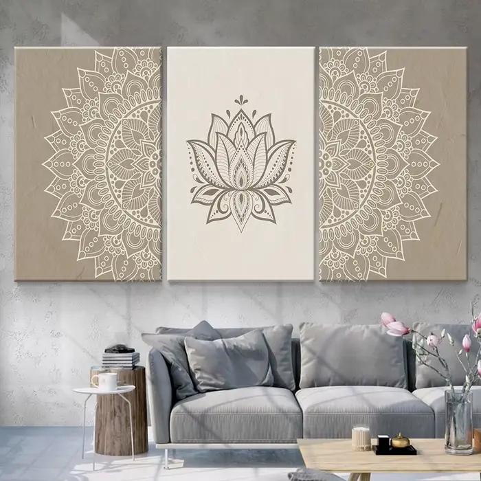 Toile de peinture de Mandala bohème Beige
