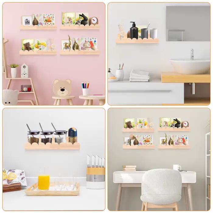 Étagère de rangement murale en bois festonné, 3/4 pièces, forte charge, étagère murale flottante en bois avec crochet, présentoir décoratif