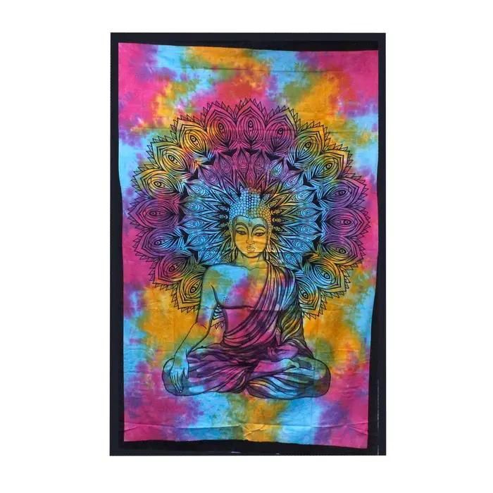 Single Cotton Bedspread + Wall Hanging - Peaceful Buddha 130cm x 200cm
