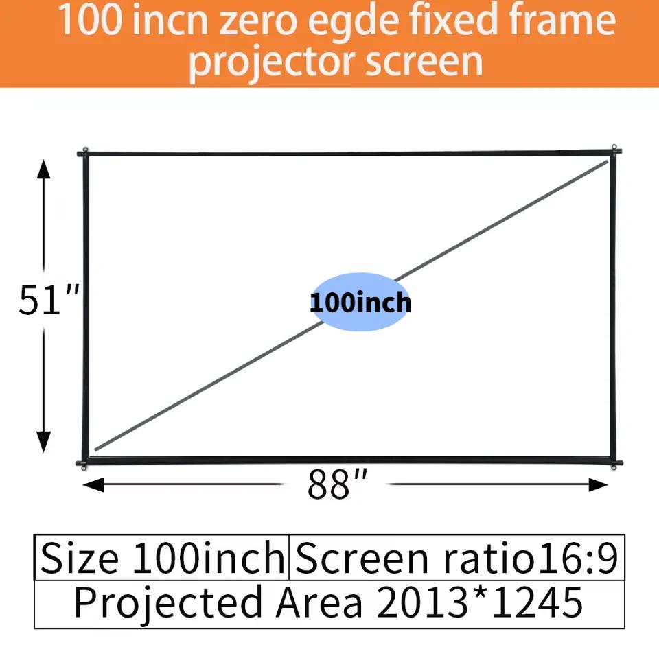 Écran de projection XIAOHUI 16:9 100/120 pouces à cadre fixe, adapté aux projecteurs téléobjectifs