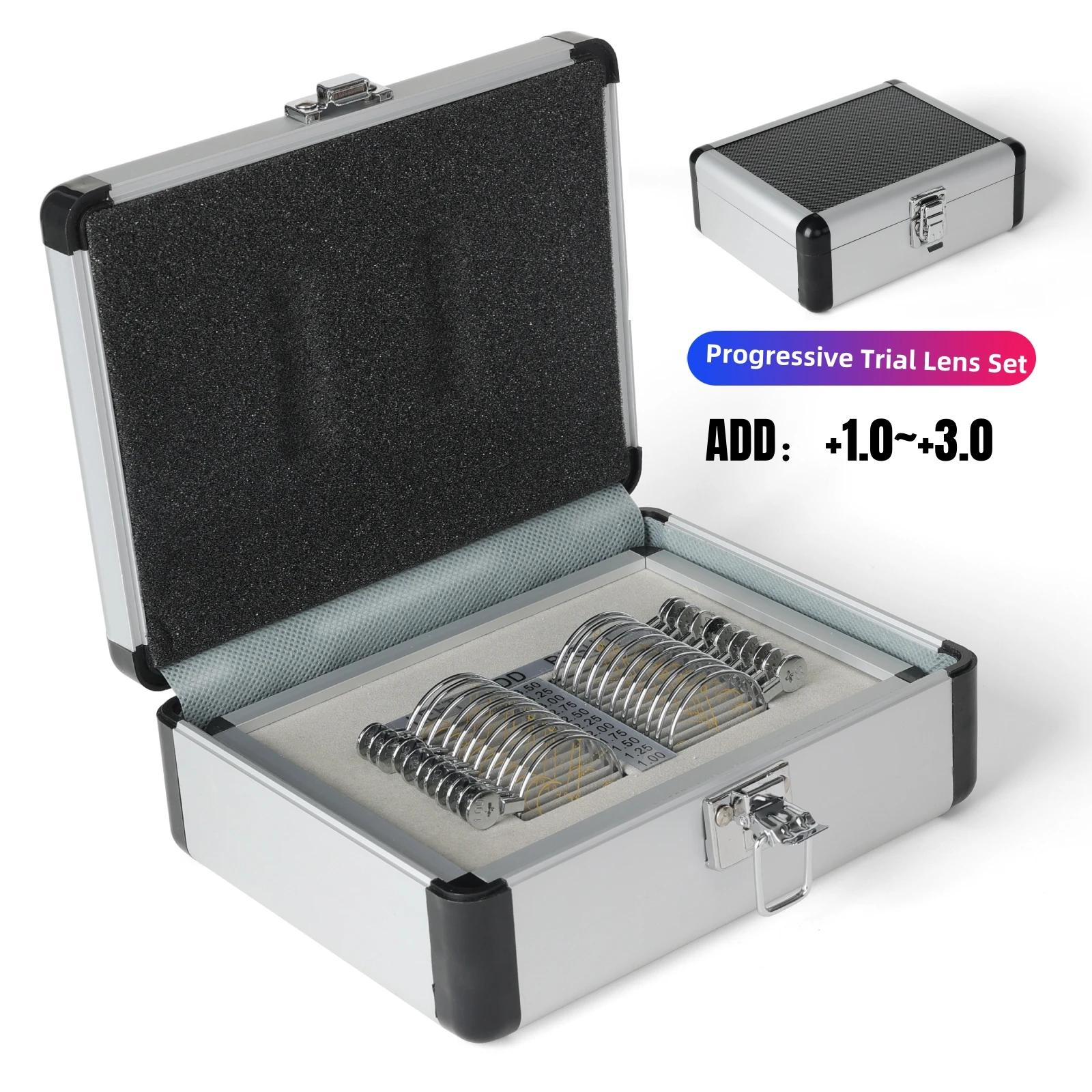 Ensemble de lentilles d'essai d'optométrie progressive – Boîtier en aluminium 22 pièces avec bagues