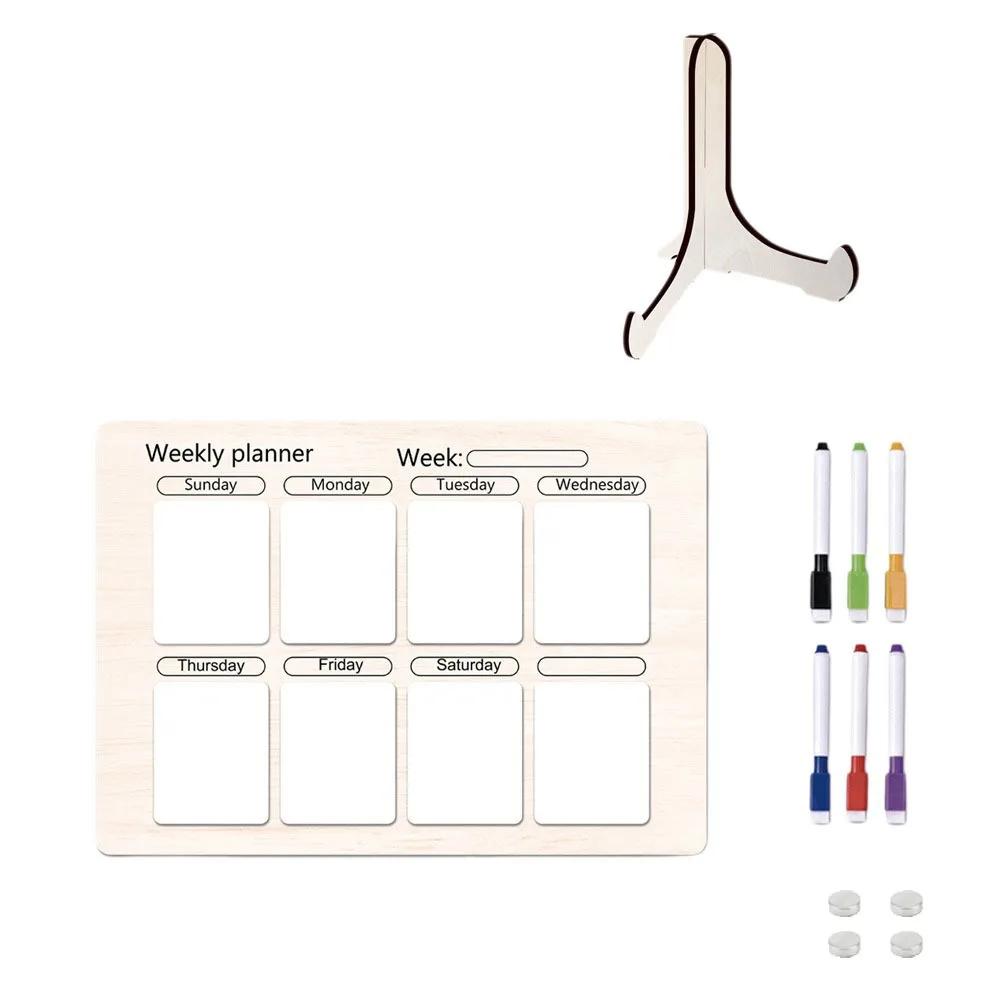 Tableau de notes magnétique pour réfrigérateur, planificateur de repas en bois avec stylo, tableau de planification des aliments, planche de préparation des repas pour la maison