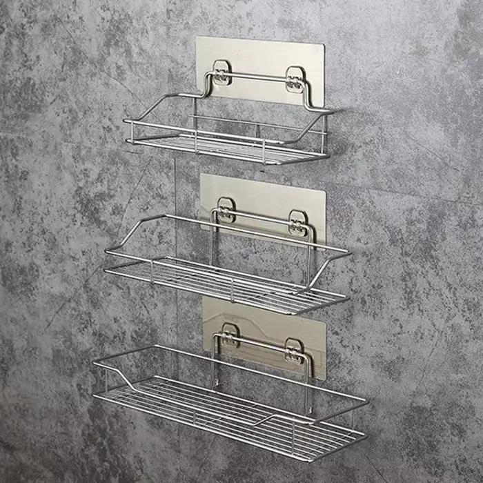 Étagère de rangement murale suspendue en acier inoxydable, sans poinçon, pour cuisine, salle de bain