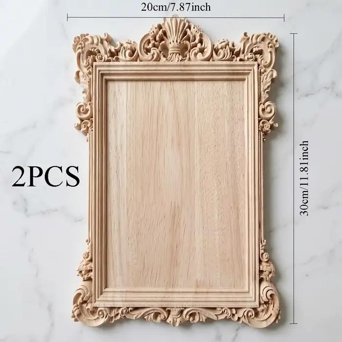 2 cadres photo vintage en bois sculpté, décoration murale en bois non peint, design intemporel sculp
