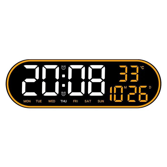 Grande horloge murale numérique de 15 pouces, horloge électronique LED avec cadre coloré, affichage de la température, de la Date, de la semaine, Snooze, double réveil