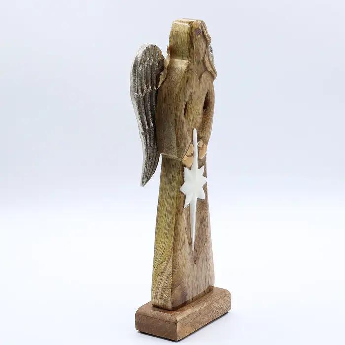 Large Mango Wood Peace Angel Metal Wings & Enamel Detail