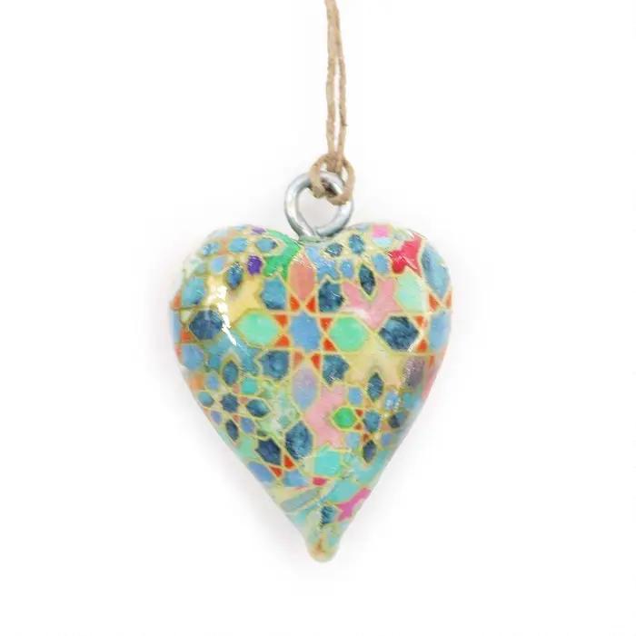 Small Decor Wood Heart - Mediterranean Tile Pattern