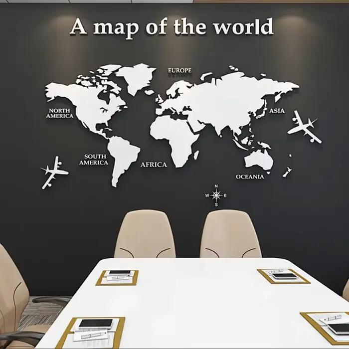 Autocollant mural carte du monde 3D en acrylique, couleur unie, cristal, pour chambre à coucher, sal