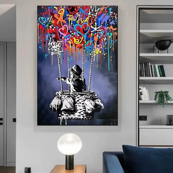 Art mural vintage Banksy Street Graffiti, peinture murale esthétique, grande taille