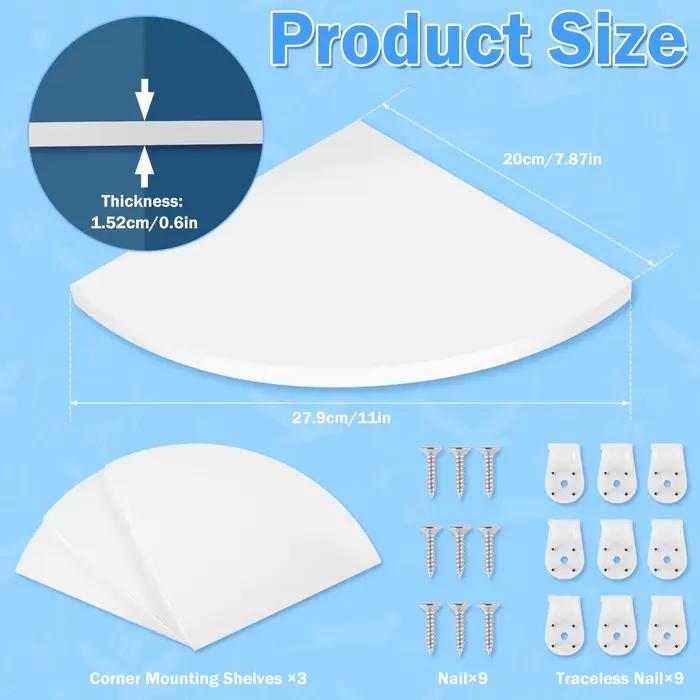 Étagère décorative murale 3 pièces, support d'angle blanc, organisateur de rangement polyvalent pour