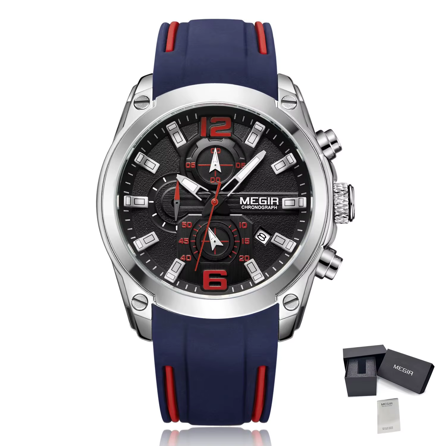 Montre Chronographe Analogique à Quartz Megir 2063 avec Date, Aiguilles Lumineuses, Bracelet en Caou