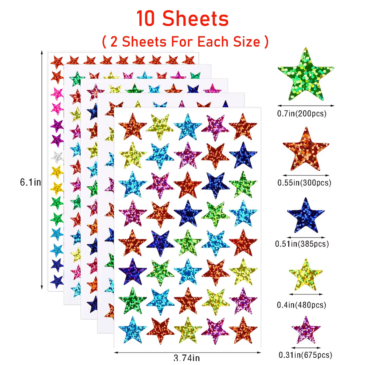 Autocollants holographiques scintillants, 5 tailles, petites étoiles, récompense pour enfants, feuil
