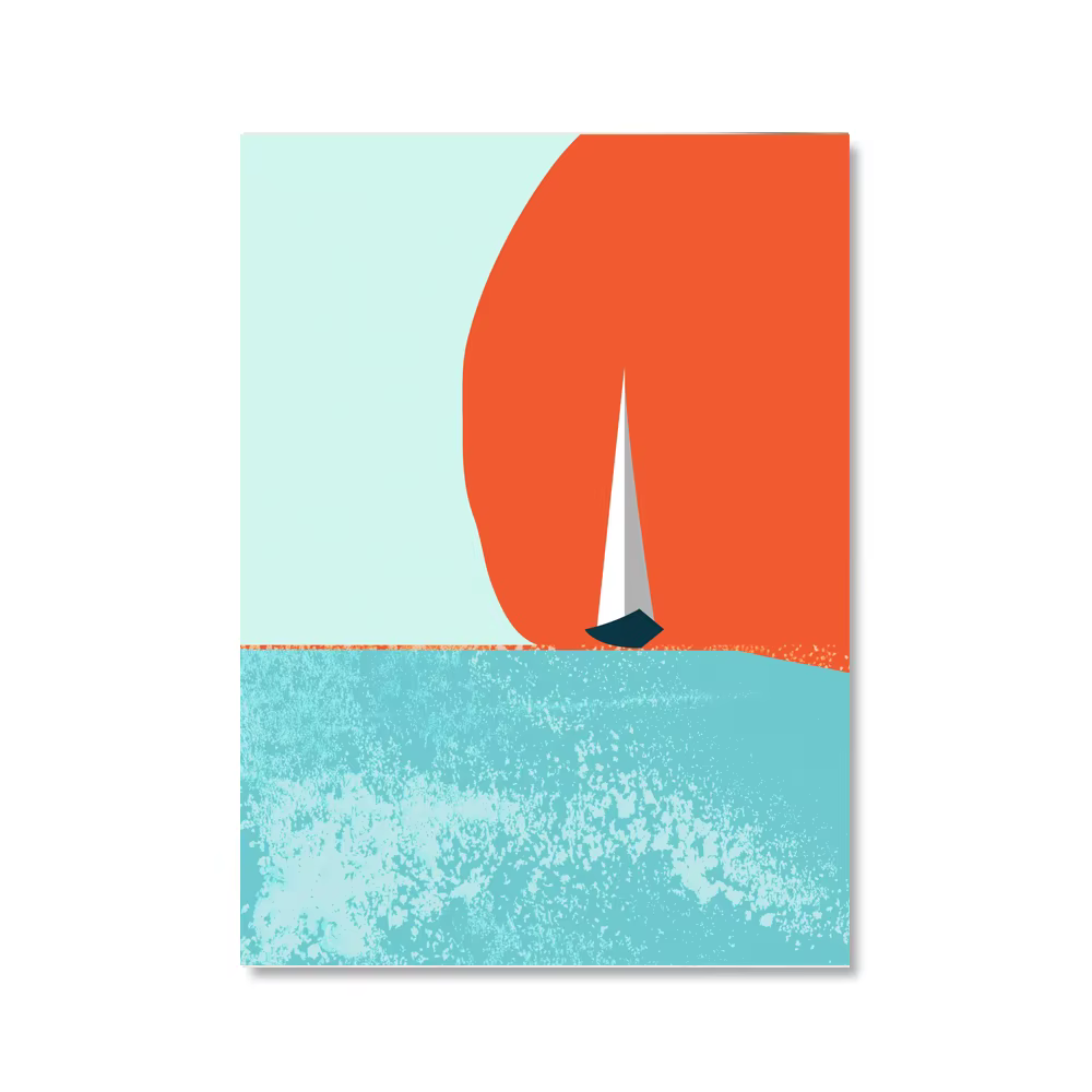 Tableaux muraux scandinaves : Affiche bateau à voile coucher de soleil, impression yacht lever de so