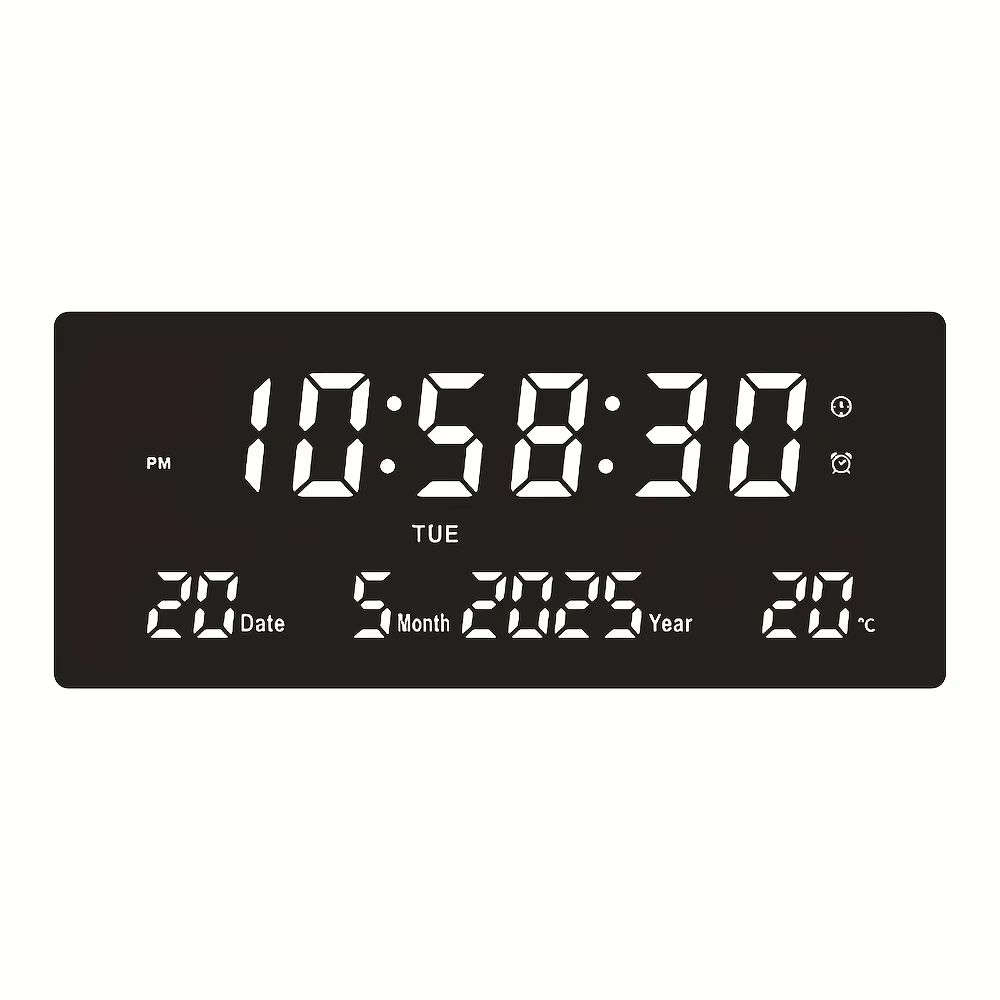 Horloge murale numérique LED de 15 pouces avec télécommande - 8 alarmes, affichage de la température