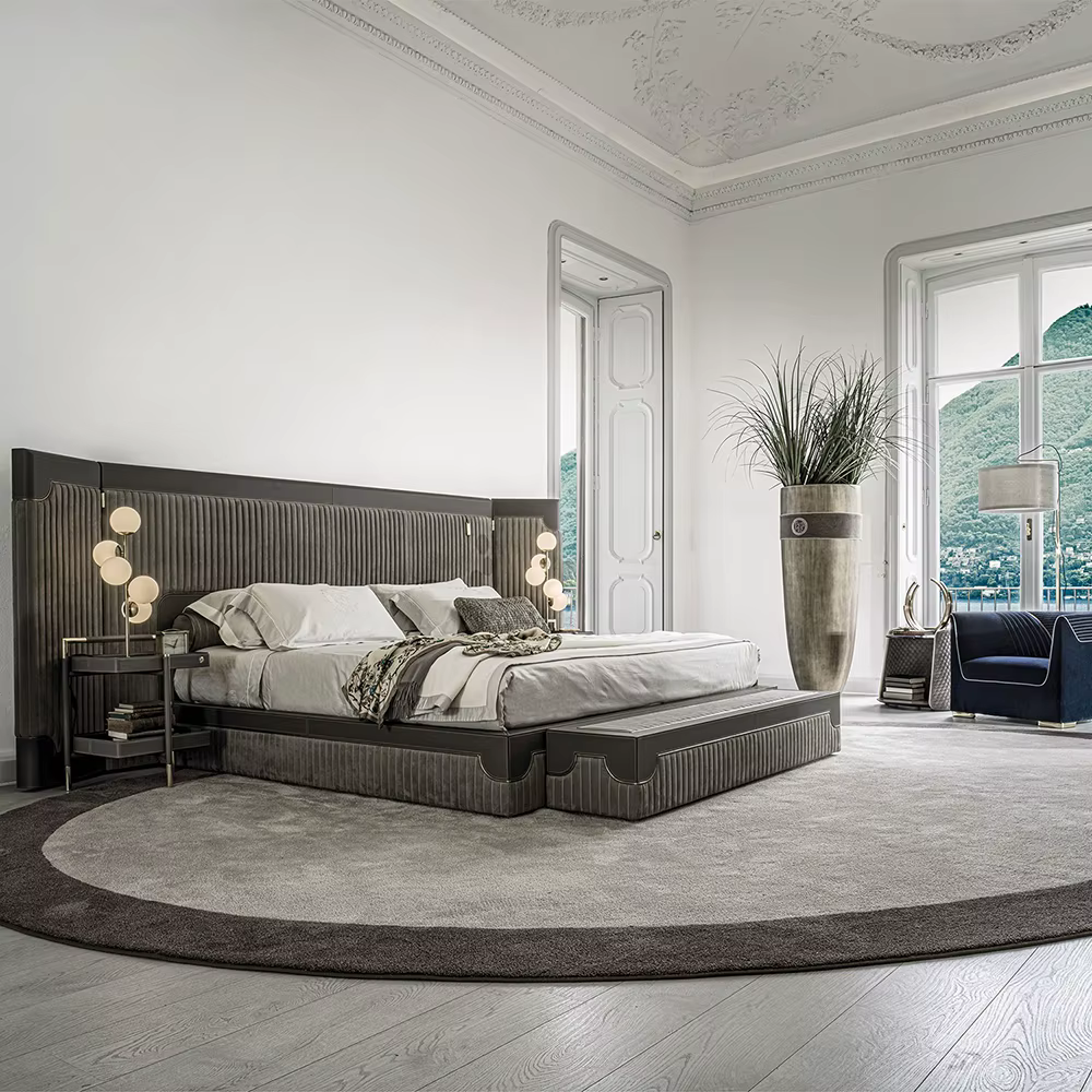 Fournisseur de meubles de luxe Villa en velours haut de gamme cadre de lit queen king size lit de lu