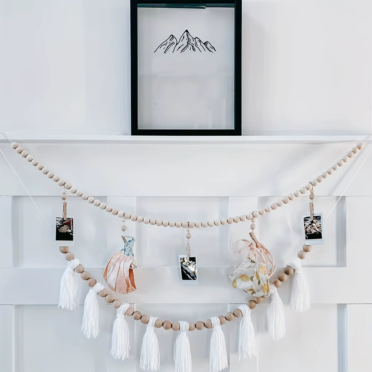 Boho Original bois suspendu Photo affichage pince en bois perle guirlande tenture murale chambre sal
