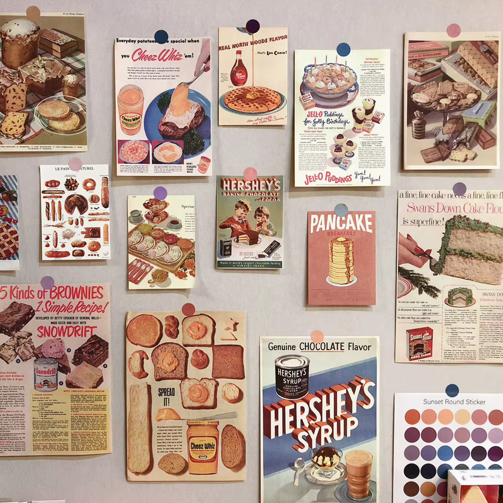 Kit de Collage esthétique mural rétro de pain gastronomique, 13 feuilles d'images, affiches décorati
