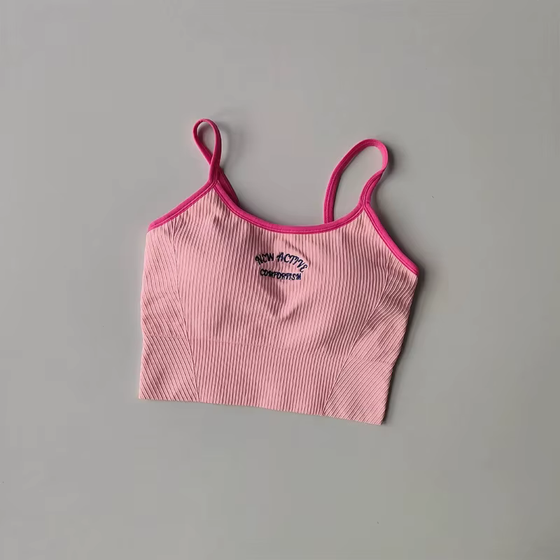 Soutien-gorge de sport côtelé colorblock pour femme, haut court de yoga brodé sans armatures avec co