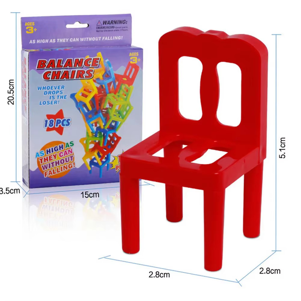 Jeu de société de chaises d'équilibre 18 pièces/ensemble, Mini blocs d'empilage, assemblage, formati