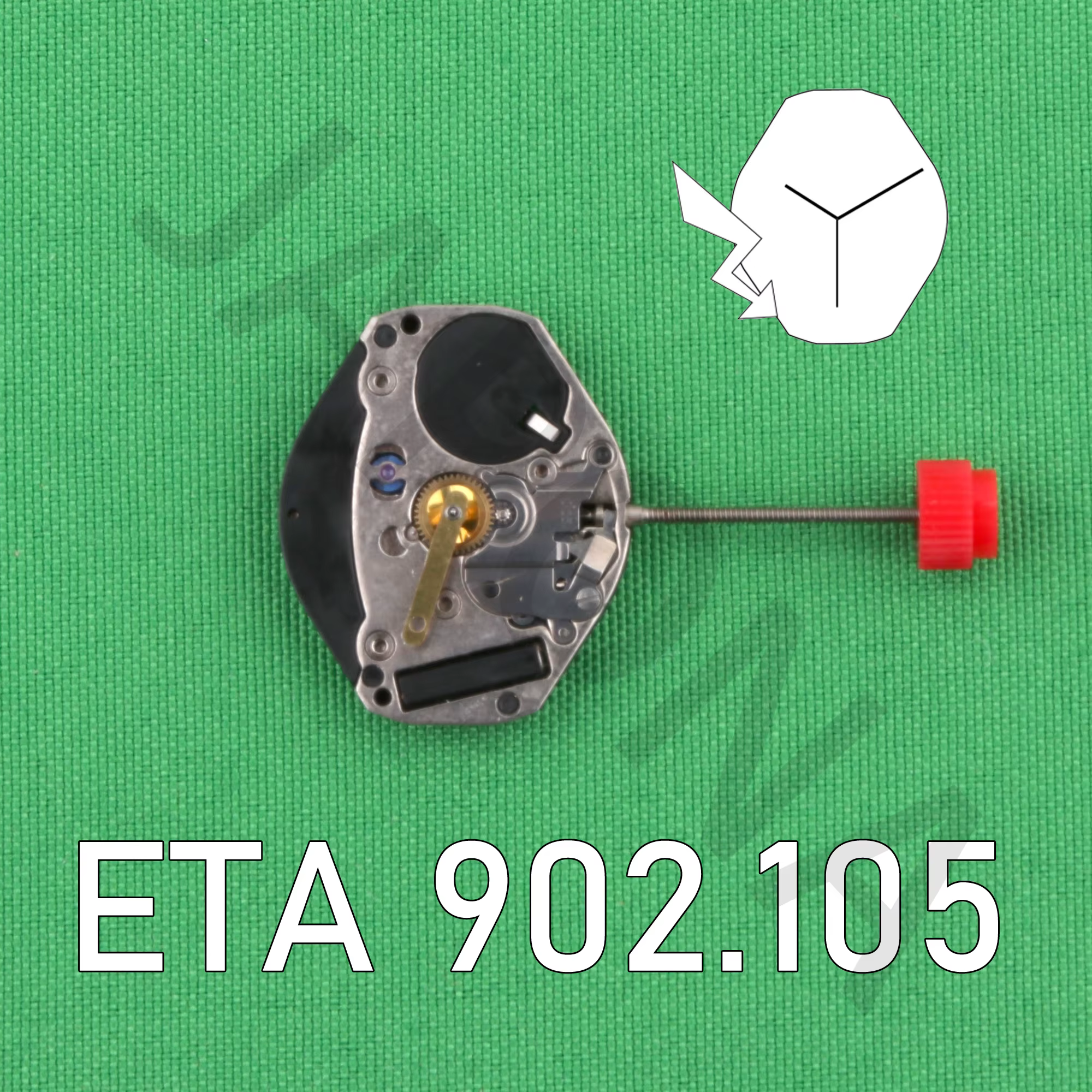 Mouvement de montre standard ETA 902.105, mouvement suisse, 3 aiguilles, 902, 105