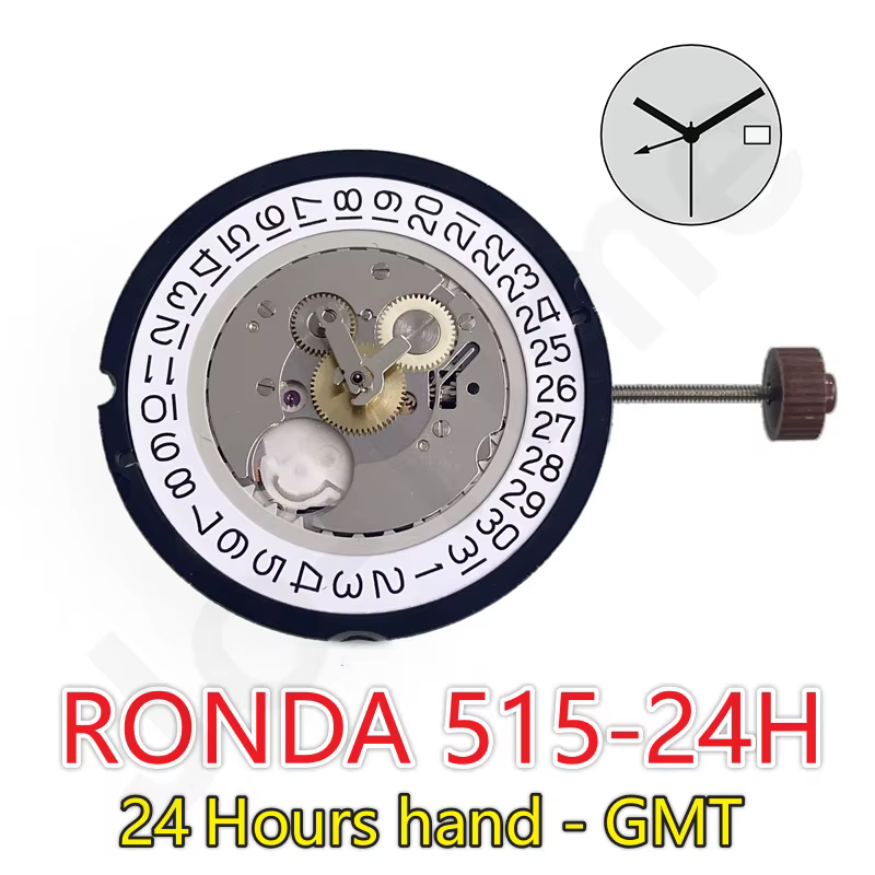 Mouvement multifonction RONDA 515.24H 25,60 mm 24H GMT Date 3 aiguilles 11,5'' Composant de précisio