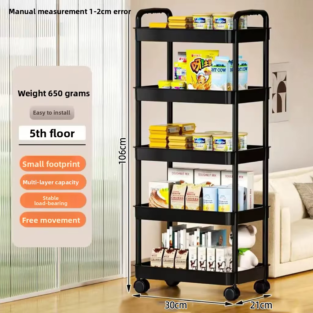 Étagère de rangement de cuisine à 5 couches, chariot mobile, support de rangement multicouche sur pi