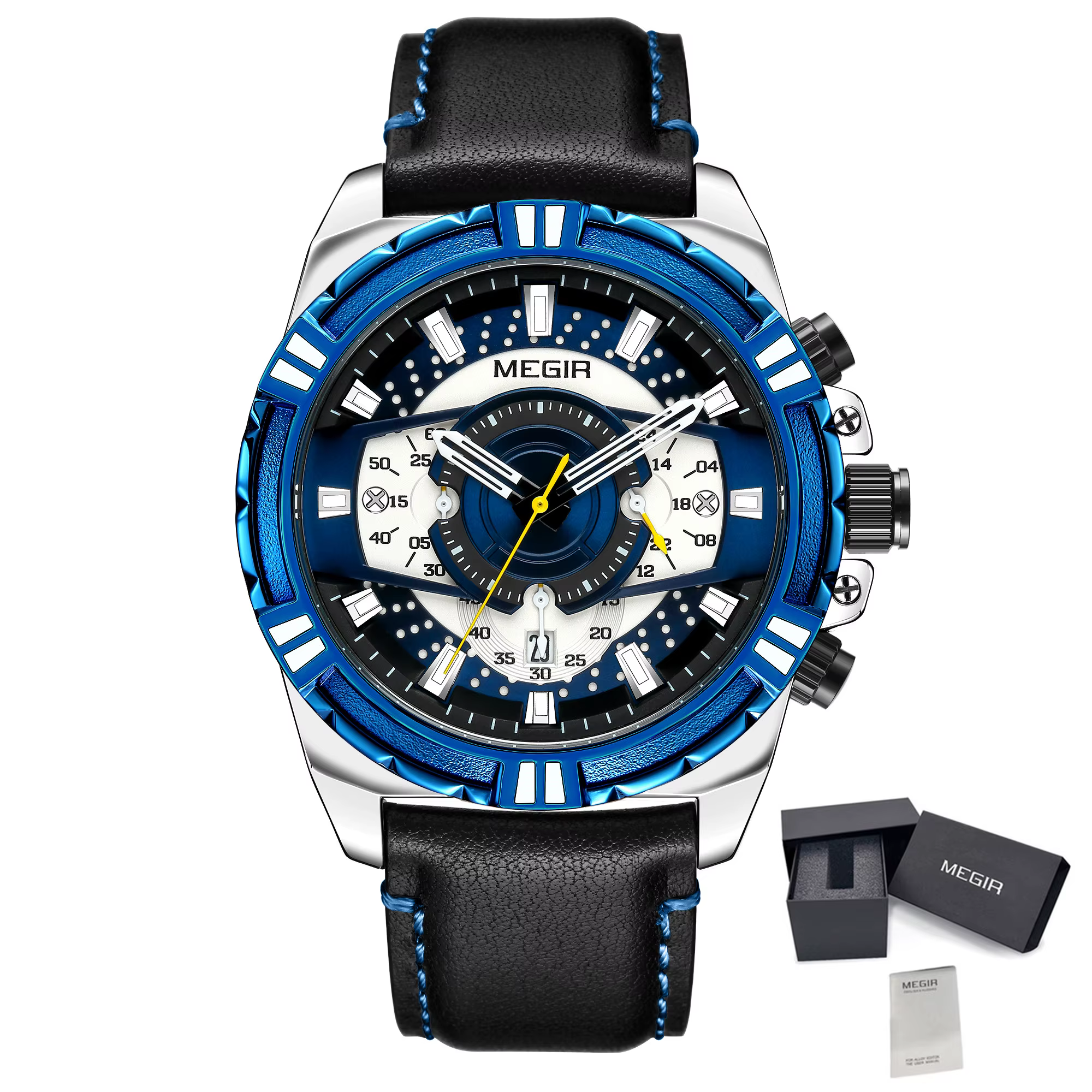 MEGIR montre pour hommes de luxe ceinture en cuir Quartz montres d'affaires lumineux mode sport homm
