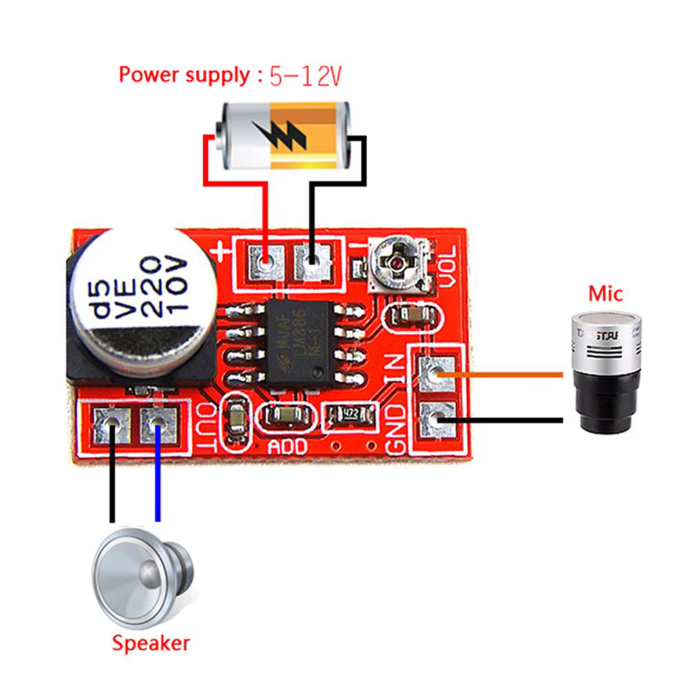 Carte PCB réglable DC 5V-12V, carte amplificateur, Mini Microphone, Micro électrique, condensateur