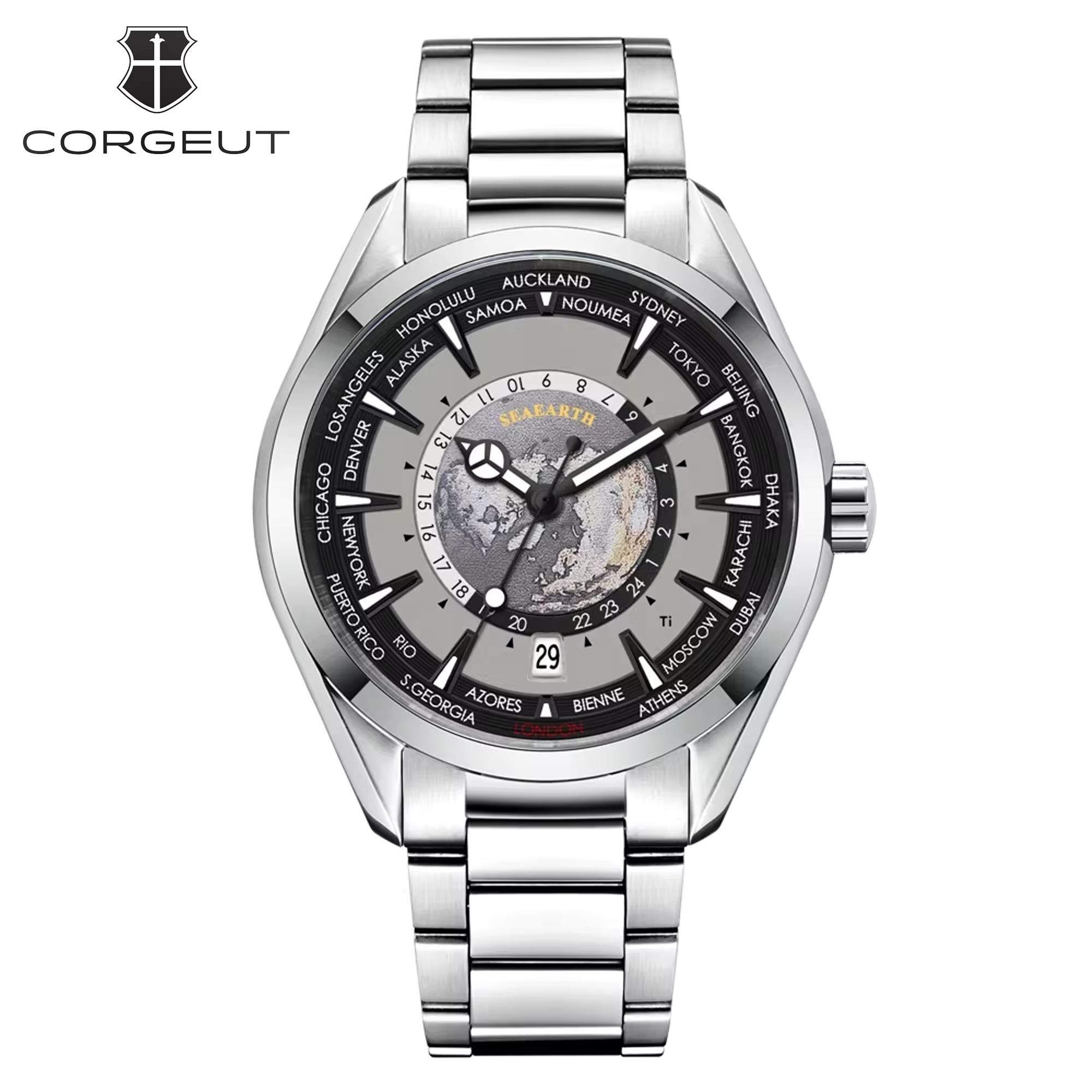 Corgeut 41mm montre pour hommes de luxe NH35 mouvement automatique Date robe relogio reloj hombre ve