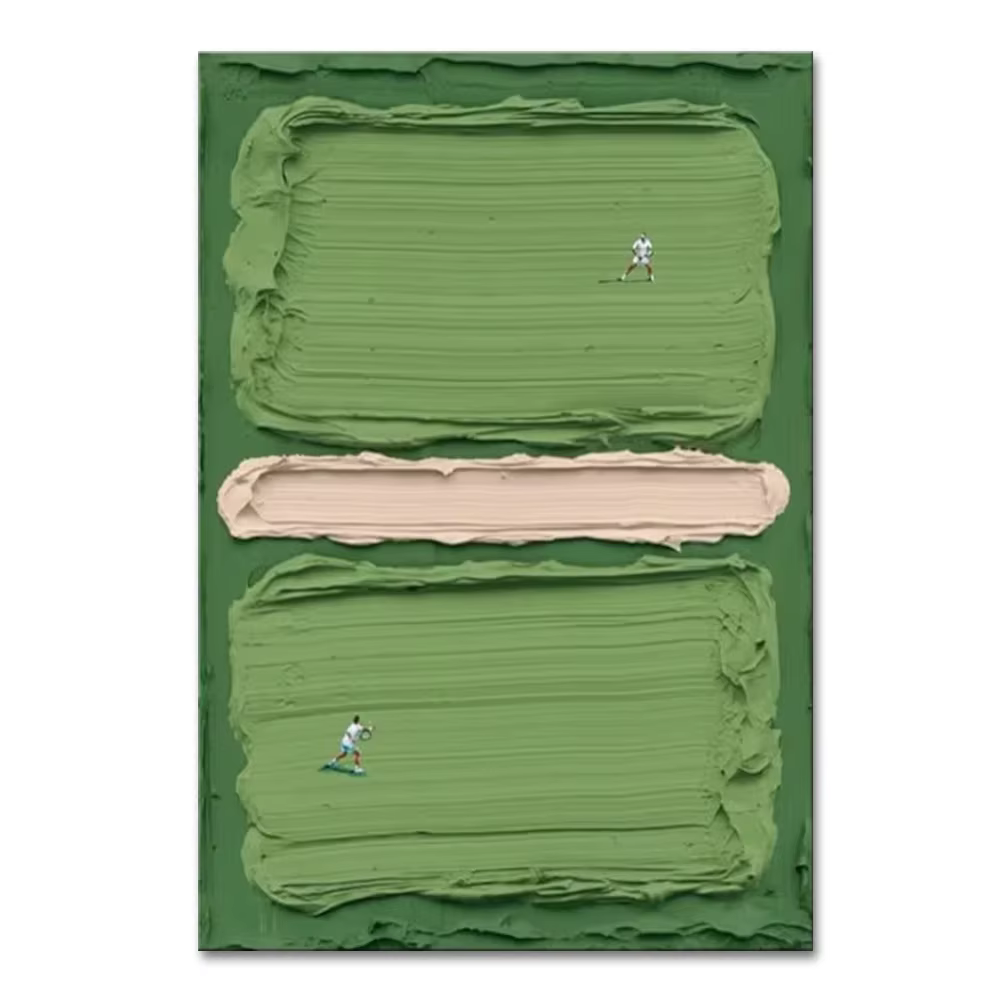 Mintura, peinture à l'huile sur toile, motif court de tennis vert à texture abstraite, peinte à la m