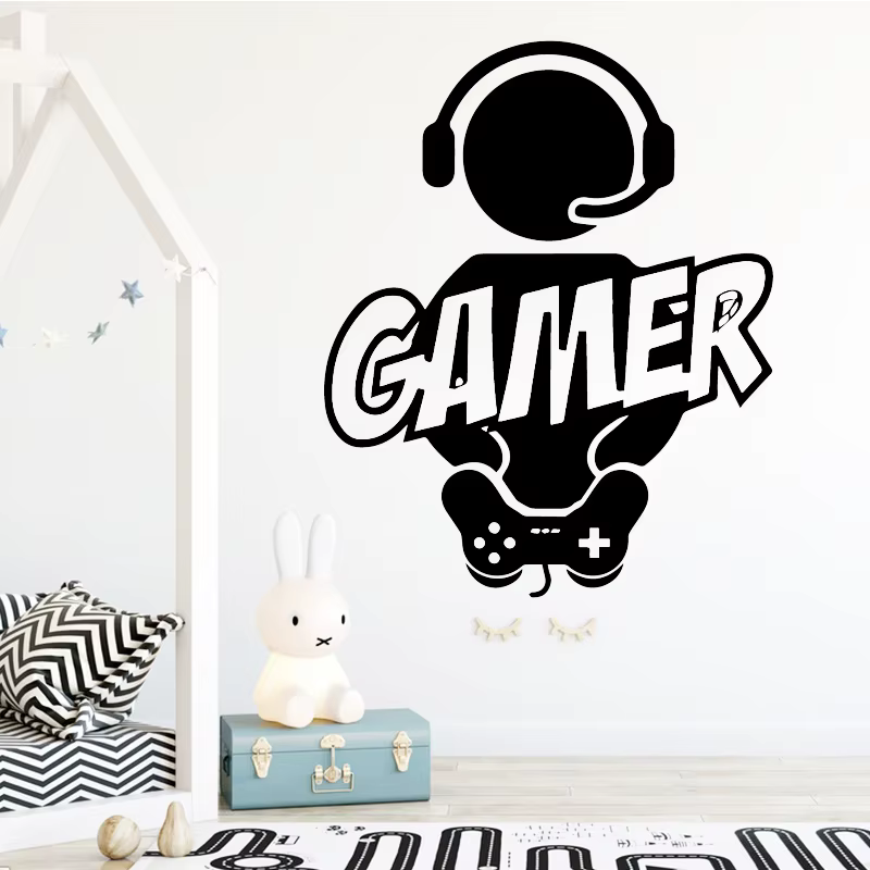 Sculpté Gamer autocollant Mural vinyle Mural papier peint pour enfants garçons chambre décoration Stickers Ps4 jeu affiche décor porte autocollants