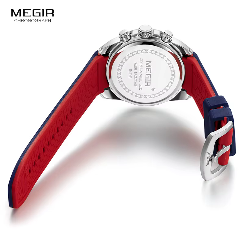 Megir montre à quartz analogique chronographe pour homme avec date, aiguilles lumineuses, bracelet en caoutchouc de silicone étanche pour homme