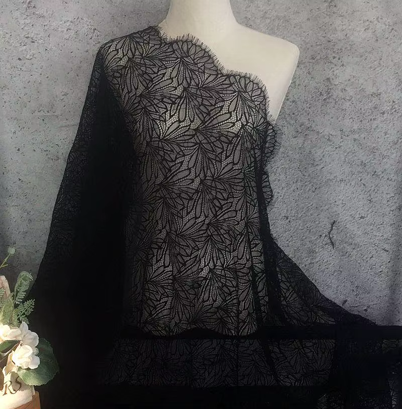 Tissu en dentelle française Chtalk lly pour robe de dame, cils noirs, 150x300cm par pièce, prix d'usine, nouveau, 2021
