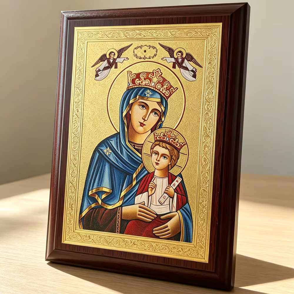 Vierge de Perpétuelle Aide encadrée, icône de la Vierge Marie et de Jésus, art mural religieux, cadre en bois, décoration pour la maison et l'église