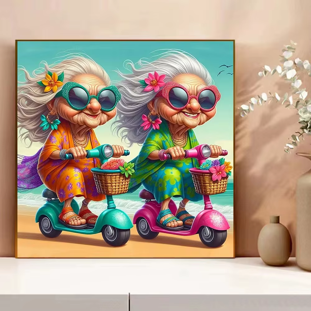 Peinture à l'huile par numéros, grand-mères amusantes en scooter sur toile, décoration murale pour salon, cadeau artisanal, sans cadre