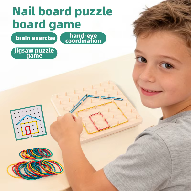 KNYYSECQ – jouets pour enfants, planches à ongles, puzzles, bandes élastiques, formes géométriques, jouets d'exercice cognitif, cadeaux pour enfants
