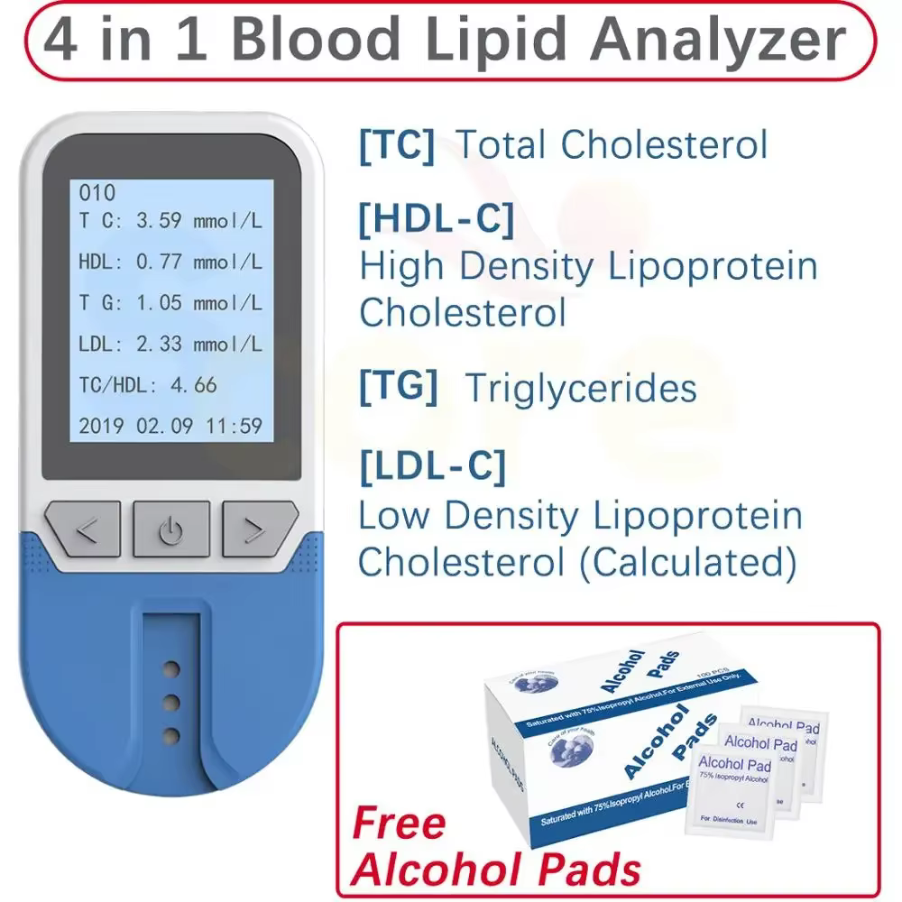 Analyseur de lipides 4 en 1, cholestérol total (TC), lipoprotéines de haute densité (HDL), triglycérides (TG), compteur optique de cholestérol !