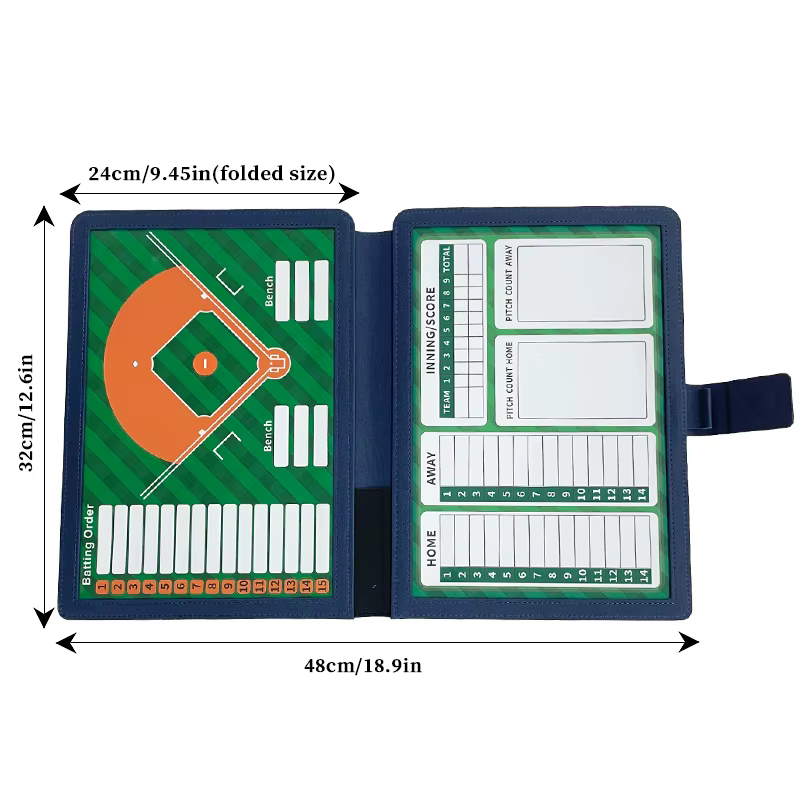 Tableau d'entraînement de baseball pliable, double face, magnétique, inscriptible et effaçable, pour l'entraînement et la stratégie, portable, 12,6 x 9,4 pouces