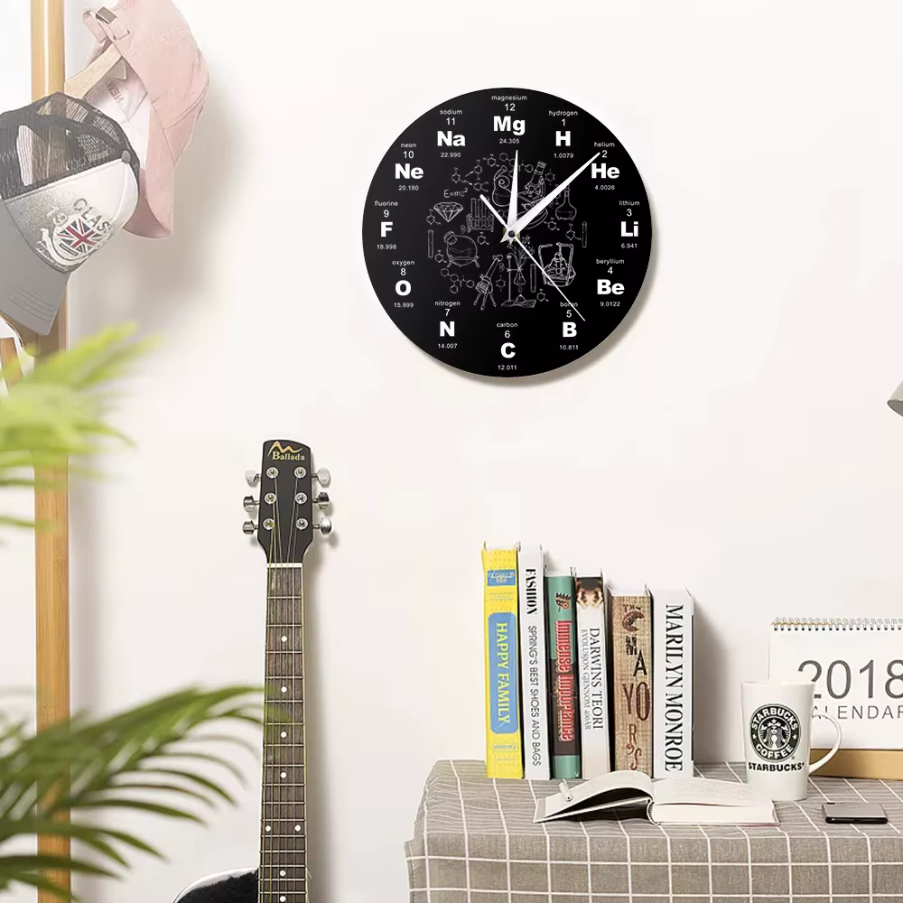 Tableau Périodique des Éléments, Horloge Murale, Art Mural Chimique, Attention ols, Affichage des Irritations, Horloge de Chambre, Cadeau de l'Enseignant