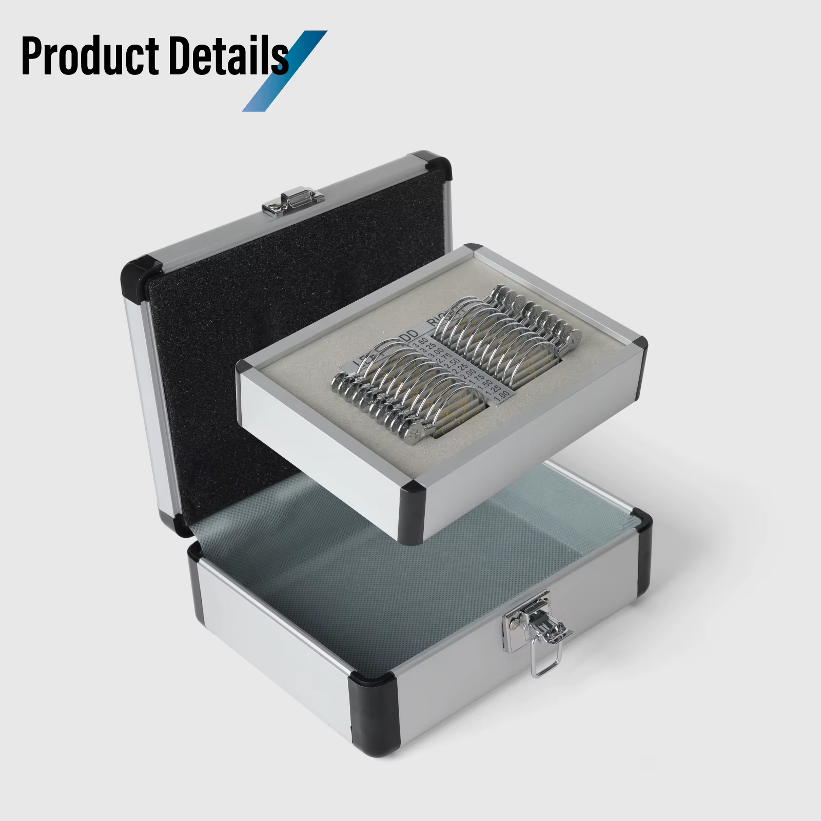 Ensemble de lentilles d'essai d'optométrie progressive – Boîtier en aluminium 22 pièces avec bagues d'ouverture métalliques AJOUTER + 1,0 à + 3,5D pour un test précis de vision