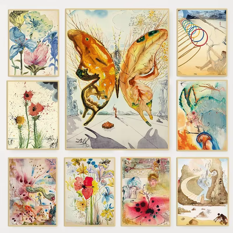 Affiches murales modernes Salvador Dalí, œuvres d'art célèbres, peinture sur toile surréaliste aux fleurs pour exposition, salon, décoration intérieure