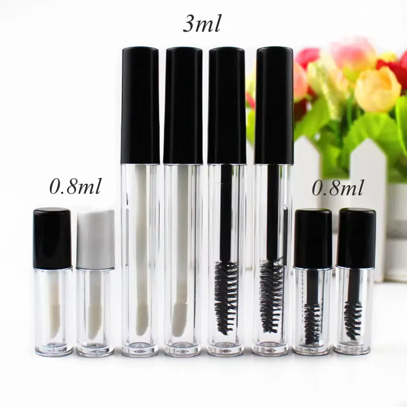 Tube de brillant à lèvres en plastique, petit Tube de rouge à lèvres/Mascara Eyela avec échantillon intérieur étanche, récipient cosmétique, 3ml/0.8ml, 6 pièces/lot