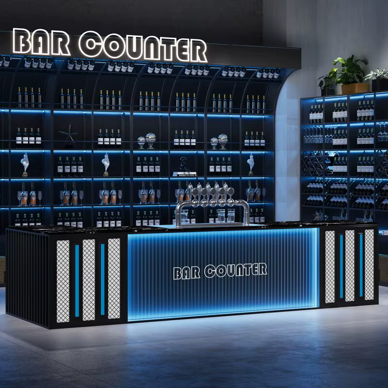 Table de bar industrielle moderne en métal - Meuble d'extérieur résistant à l'eau et durable pour la maison ou l'hôtel - Ensemble de bar personnalisé
