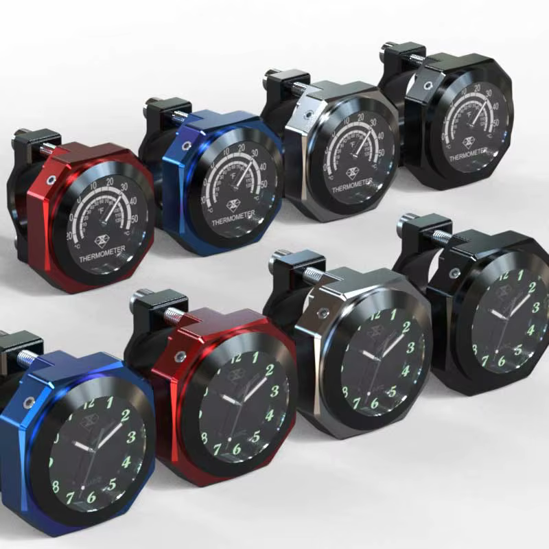 Horloge/thermomètre pour moto, 22-28mm, cadran lumineux en alliage d'aluminium étanche, pour Motocross, Yamaha, Kawasaki, Honda, Suzuki