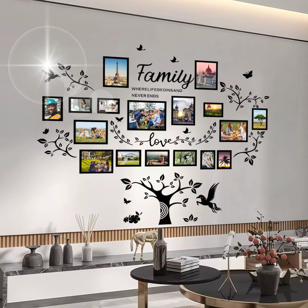 Grandes Décorations Murales Arbre Généalogique avec Cadres Photo, Autocollants Amovibles pour Souvenirs Familiaux, Décoration de Fond pour Salon