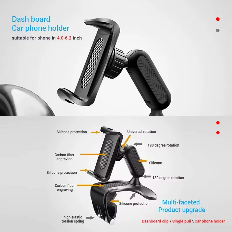Support de téléphone pour tableau de bord de voiture, support de téléphone portable ABS pour pare-soleil, support de téléphone pour rétroviseur de voiture, rotation à 360 degrés, accessoires