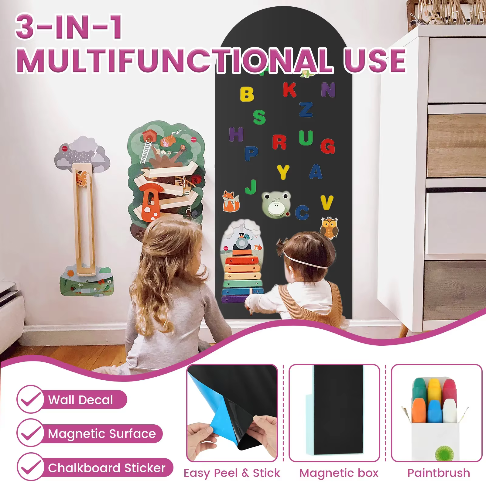 Autocollant mural magnétique en forme d'arche 40" x 18" – Tableau noir magnétique adhésif pour mur, autocollant tableau blanc magnétique pour salle de jeux, maison, salle de classe